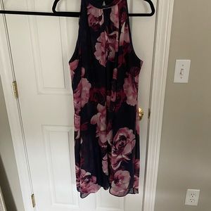 SLNY navy and pink floral dress